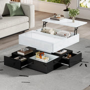 Tavolino da salotto quadrato sollevabile con piano girevole 360°; 70x70x40/55 cm; bianco nero