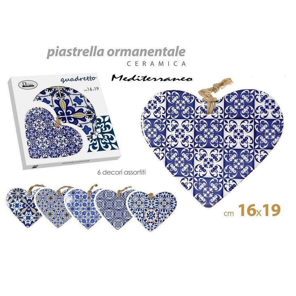 Trade Shop - Quadro Quadretto Cuore Decorativo 16x19cm Ceramica Meditteraneo 6 Decori 730726 -