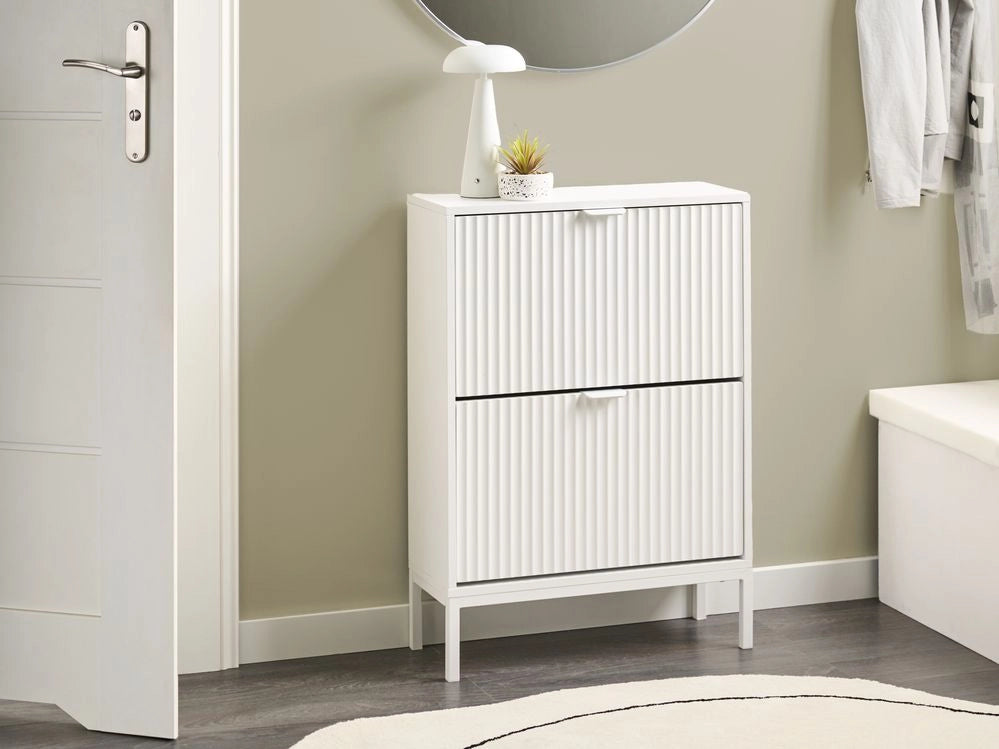 Scarpiera Bianca a 2 Scomparti in MDF bianco con design scanalato bianco