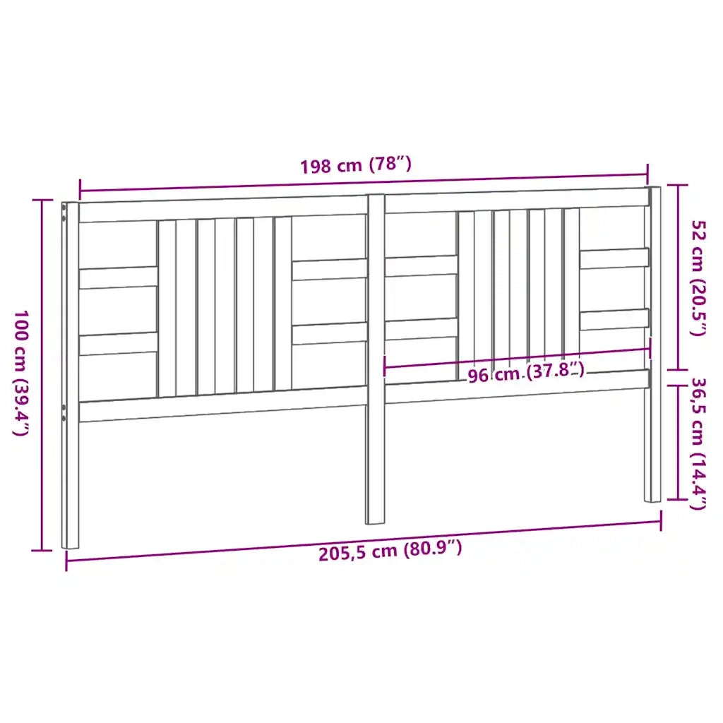 Testiera per Letto 206x4x100 cm in Legno Massello di Pino 817860