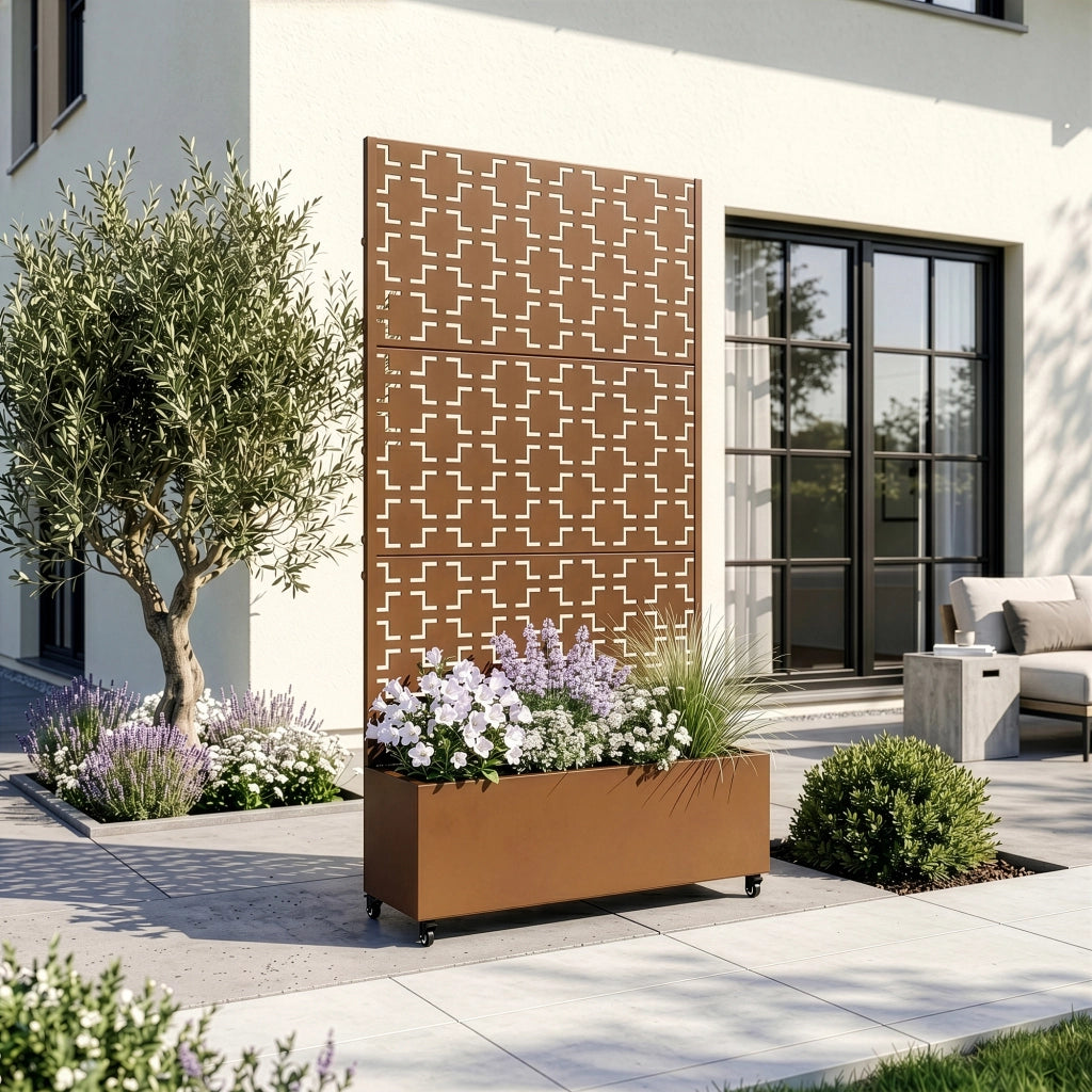Fioriera con Spalliera Aaskis a Rotelle in Acciaio 190 x 82 x 38 cm - Marrone casa.pro