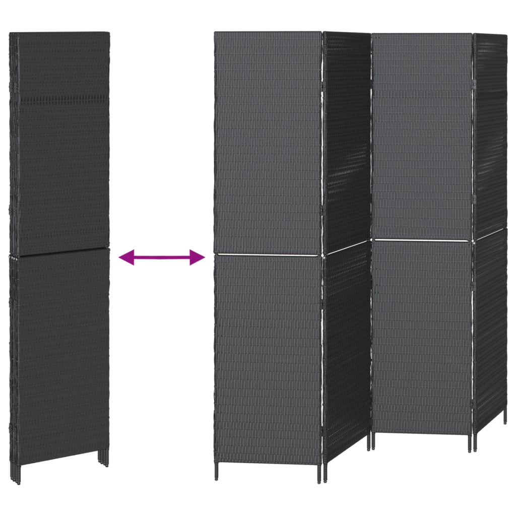 Pannello Separatore 4 Pannelli Pieghevole Nero 195x180 cm Polirattan