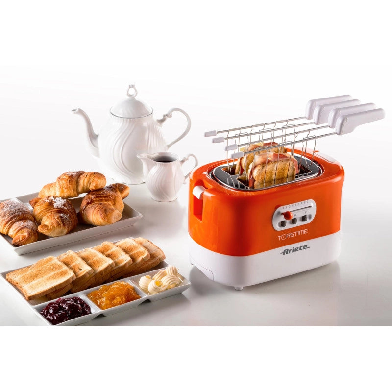Tostapane con Pinze per 2 fette - 9 Gradi di Doratura - 700 Watt - Bianco e Arancio
