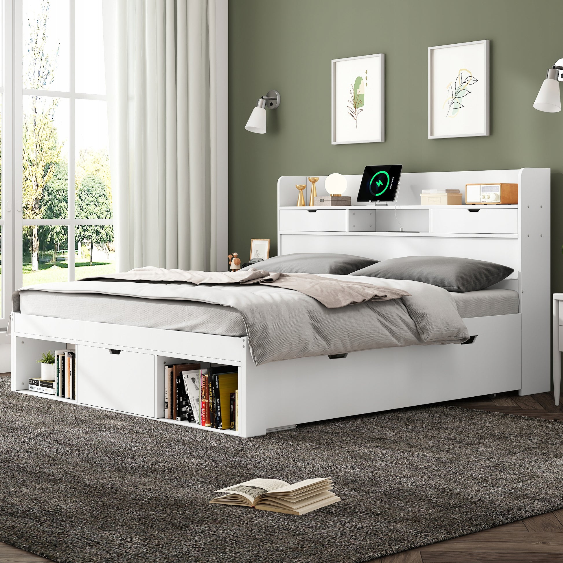 Letto singolo per bambini - Xylo - 90x200cm - Bianco - Con cassetti e lavagna