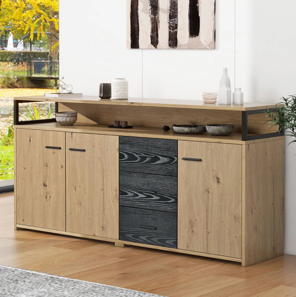 Credenza moderna con 3 ante e 3 cassetti, 150 cm