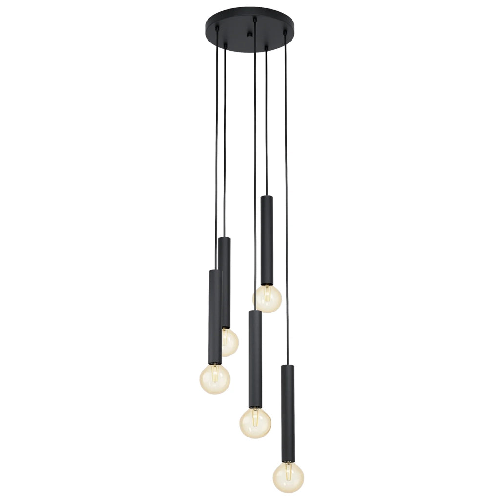 Lampadario A Sospensione Contemporaneo Cortenova Acciaio Nero 5 Luci E27