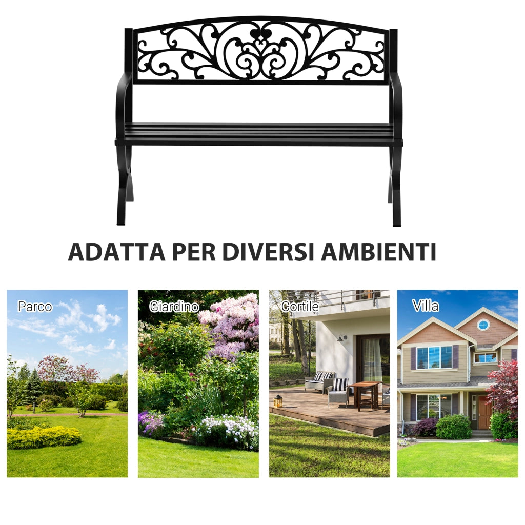 Panchina da giardino esterno in metallo ¨C zephmum ¨C nero 127x60x85cm