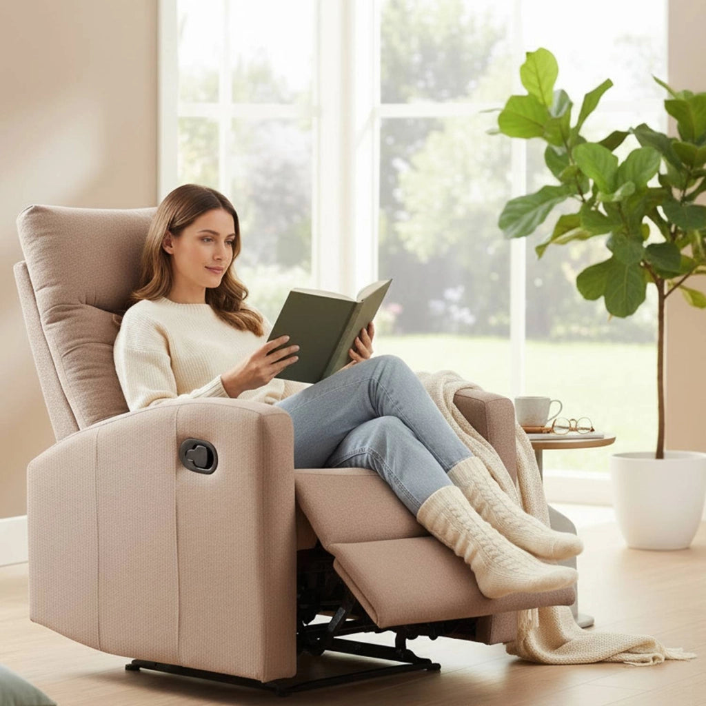 Marvin Poltrona Relax Reclinabile Manuale con Poggiapiedi Solena, Schienale Regolabile Seduta Ergonomica in Tess Tortora