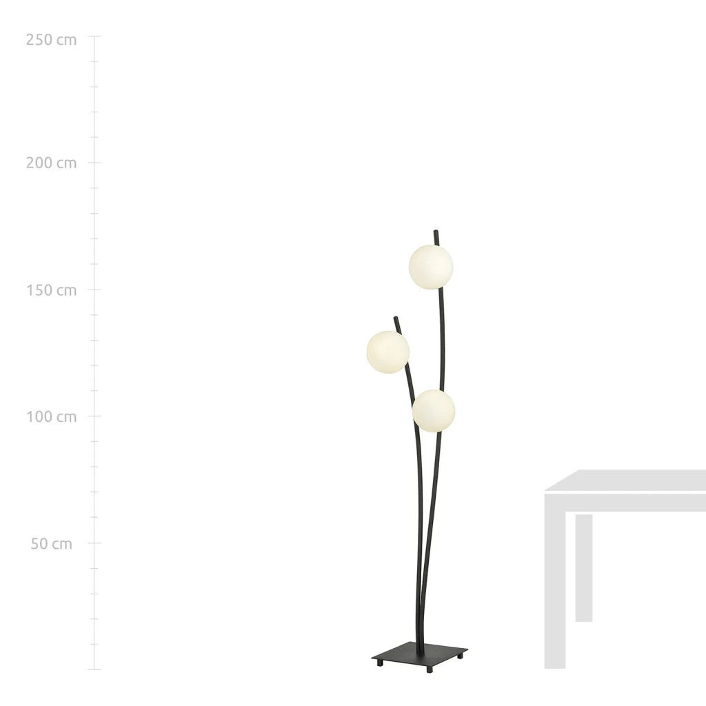 Piantana Contemporaneo Oceano Acciaio Nero 3 Luci E14 Ip20