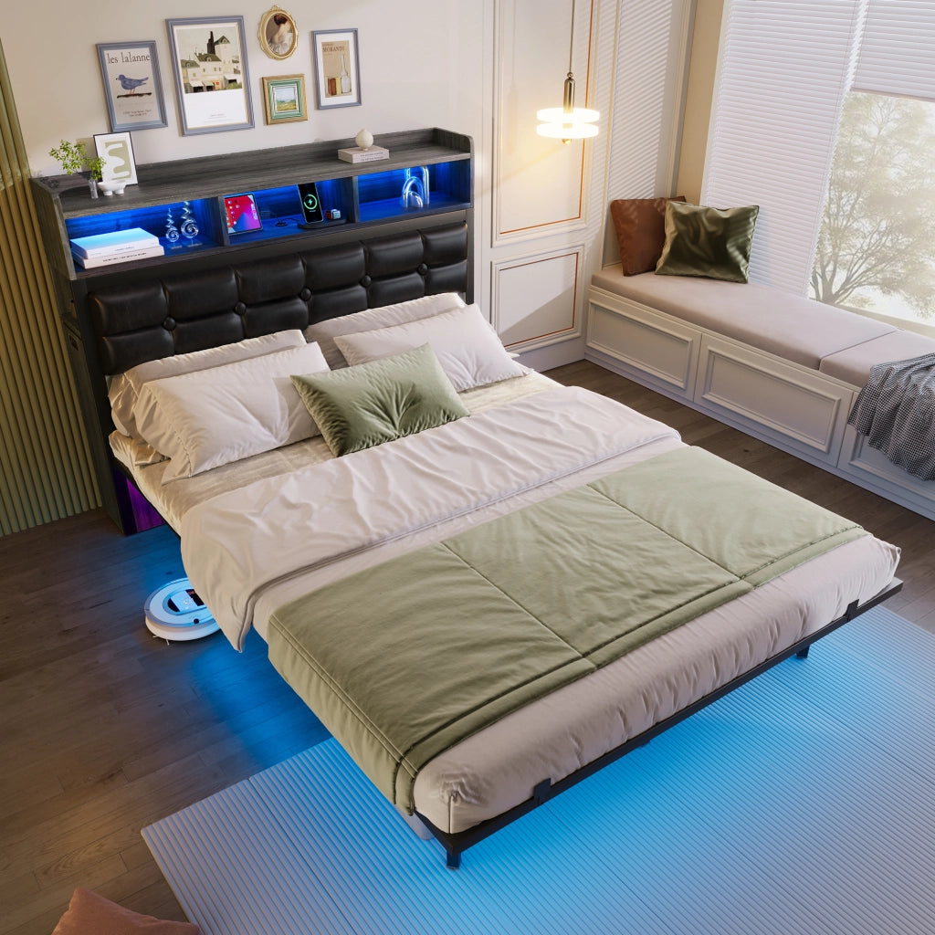 Letto matrimoniale con cassetti LED USB 140x190 cm metallo grigio