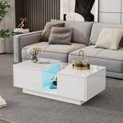 Tavolino da Caff¨¨ con LED e 2 Cassetti ¨C MINIMAL ¨C Bianco Lucido, MDF, 100x50x35