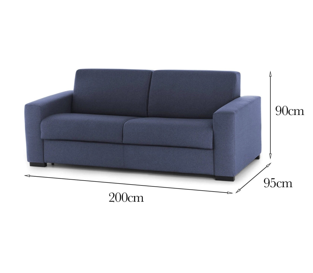 Divano fisso Larimar, Divano a 3 posti, Made in Italy, SofÒ  Soggiorno, in tessuto imbottito, con Braccioli slim, cm 200x95h90, Blu