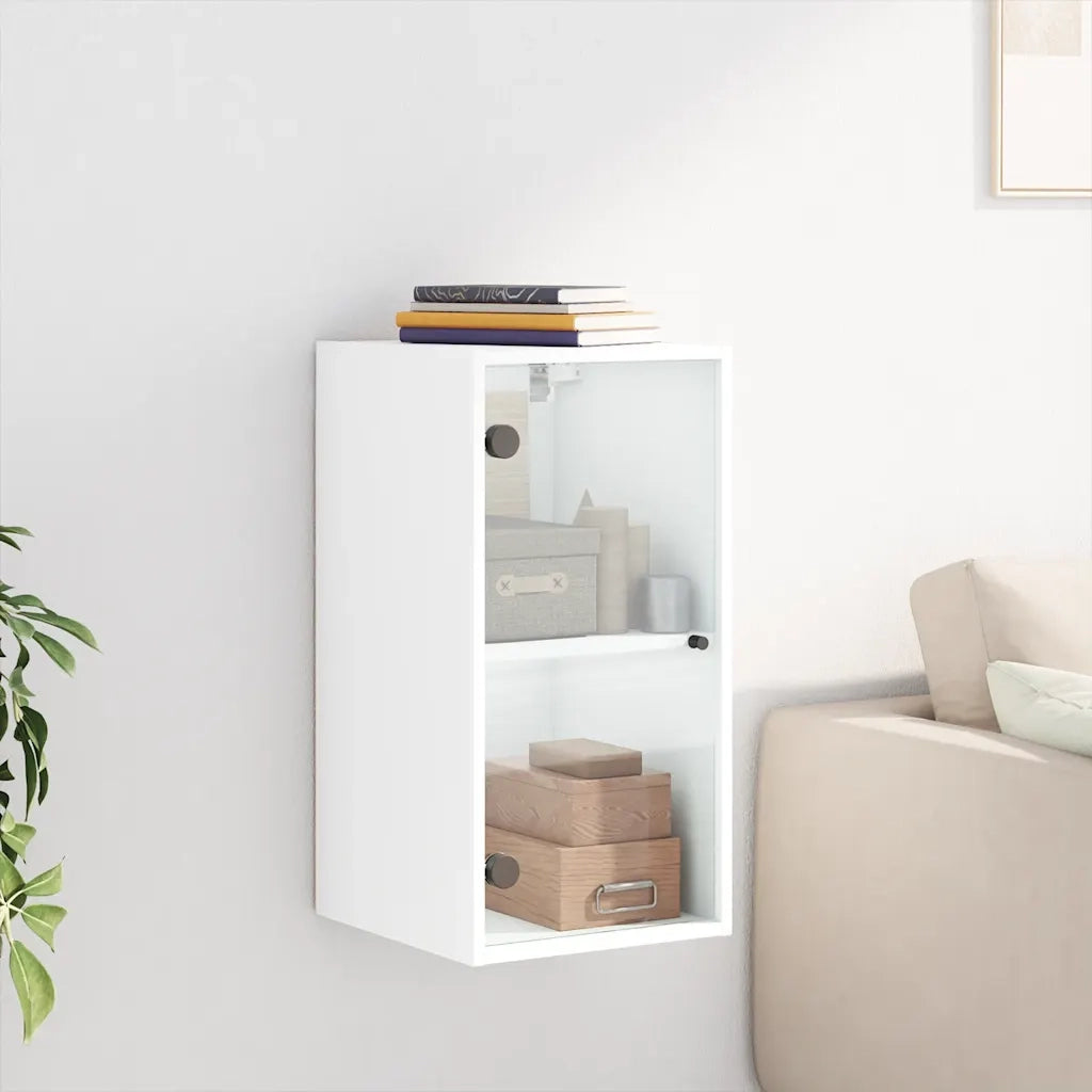 Armadietto a Muro | Mobile a Muro con Ante in Vetro Bianco 35x37x68,5 cm