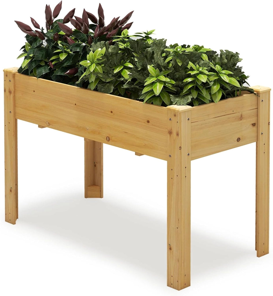 Letto per Orto Rialzato da Esterno in Legno di Abete, Fioriera Rialzata con Fori di Drenaggio, Letto per Piante Urbano da Giardino e Patio, 120 x 60 x 82 cm (Naturale)