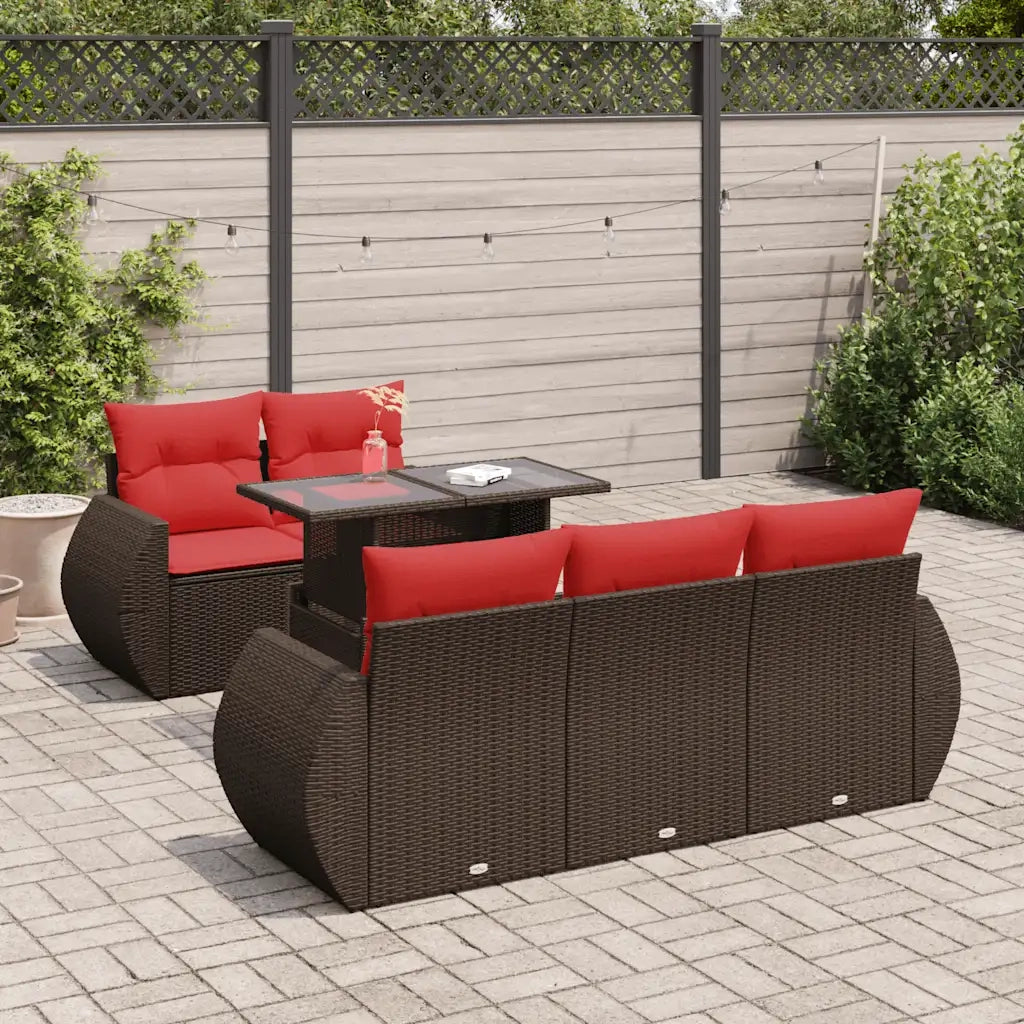 Set Divano Giardino 6 pz con Cuscini Marrone Polyrattan Acacia 3326575