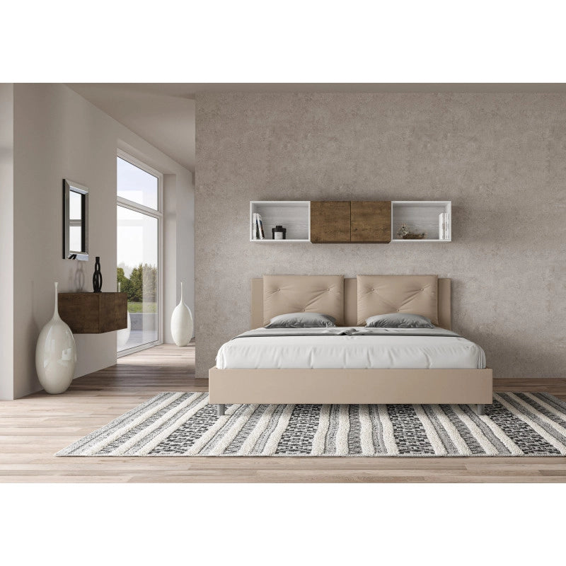 Letto imbottito Matrimoniale 180x210 cm Appia - Similpelle,Senza rete,Tortora