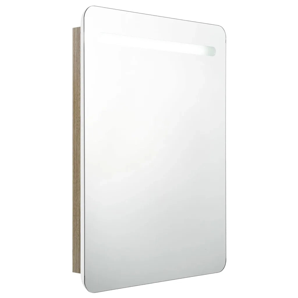 Armadietto Bagno con Specchio e LED Bianco e Rovere 60x11x80 cm cod mxl 59964