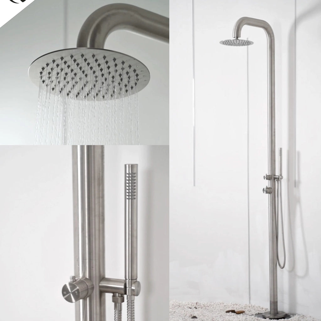 Sined Pula Doccia Da Giardino In Acciaio 316l Con Doccino h 230 Cm Inox Satinato Doccia Con Alimentazione Acqua Calda e Fredda