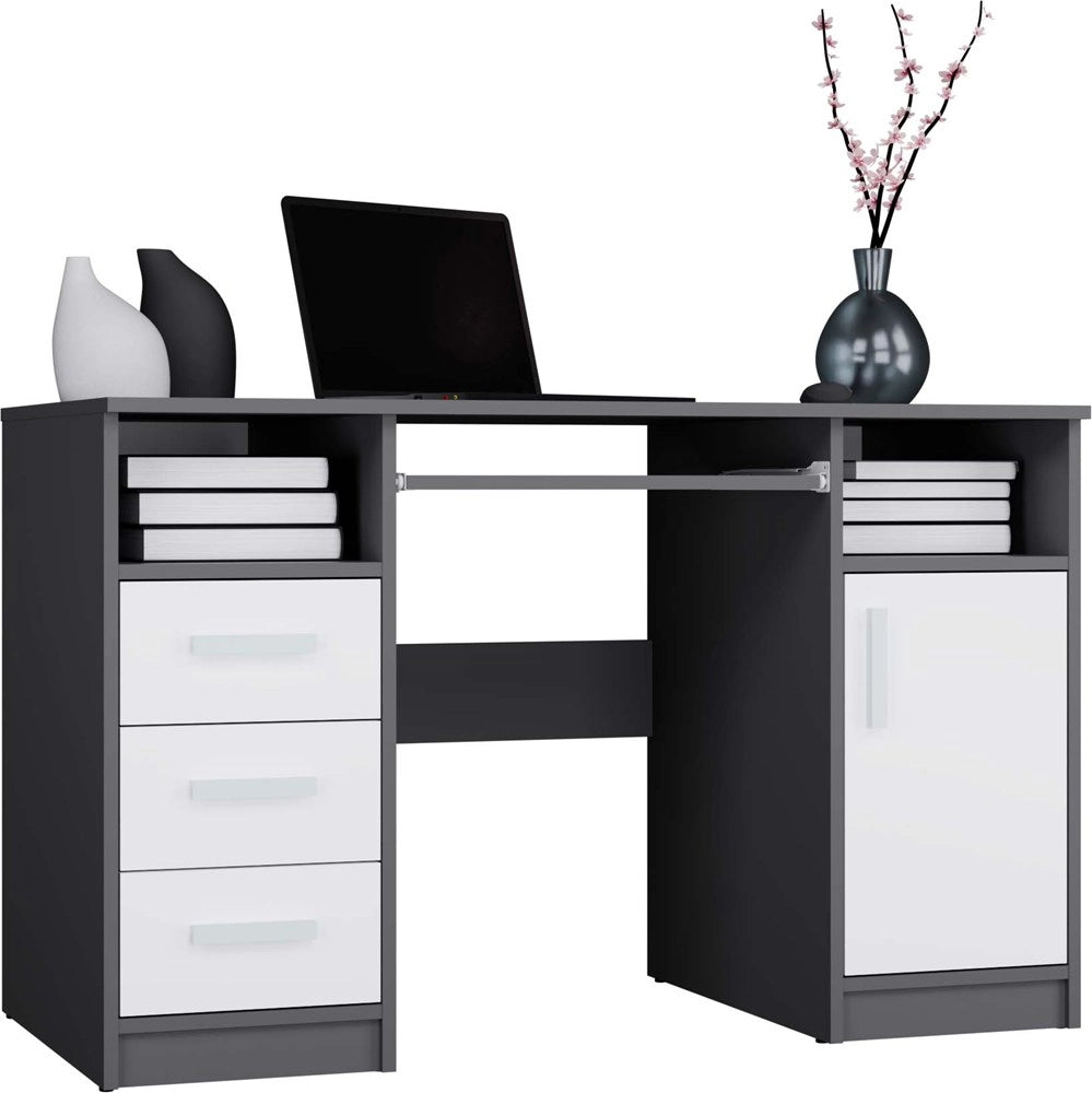 Scrivania delta antracite / bianco 120 cm 3 cassetti mobile con ripiani per ufficio camera e laptop