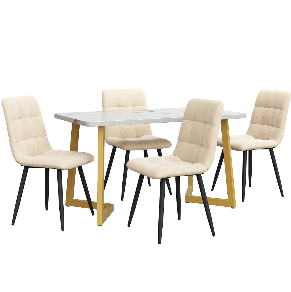 Set tavolo da pranzo beige con 4 sedie in velluto