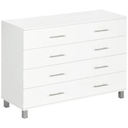 Cassettiera 4 Cassetti 112x38,2x81 cm in Legno con Maniglie in Metallo Bianco