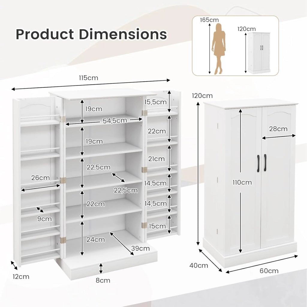 Mobile Cucina Dispensa con 2 Ante, Armadio Cucina Dispensa con 16 Ripiani Regolabili, Dispositivo Antiribaltamento, Mobile Cucina per Sala da Pranzo, Soggiorno, 60 x 40 x 120 cm, 2 Colori