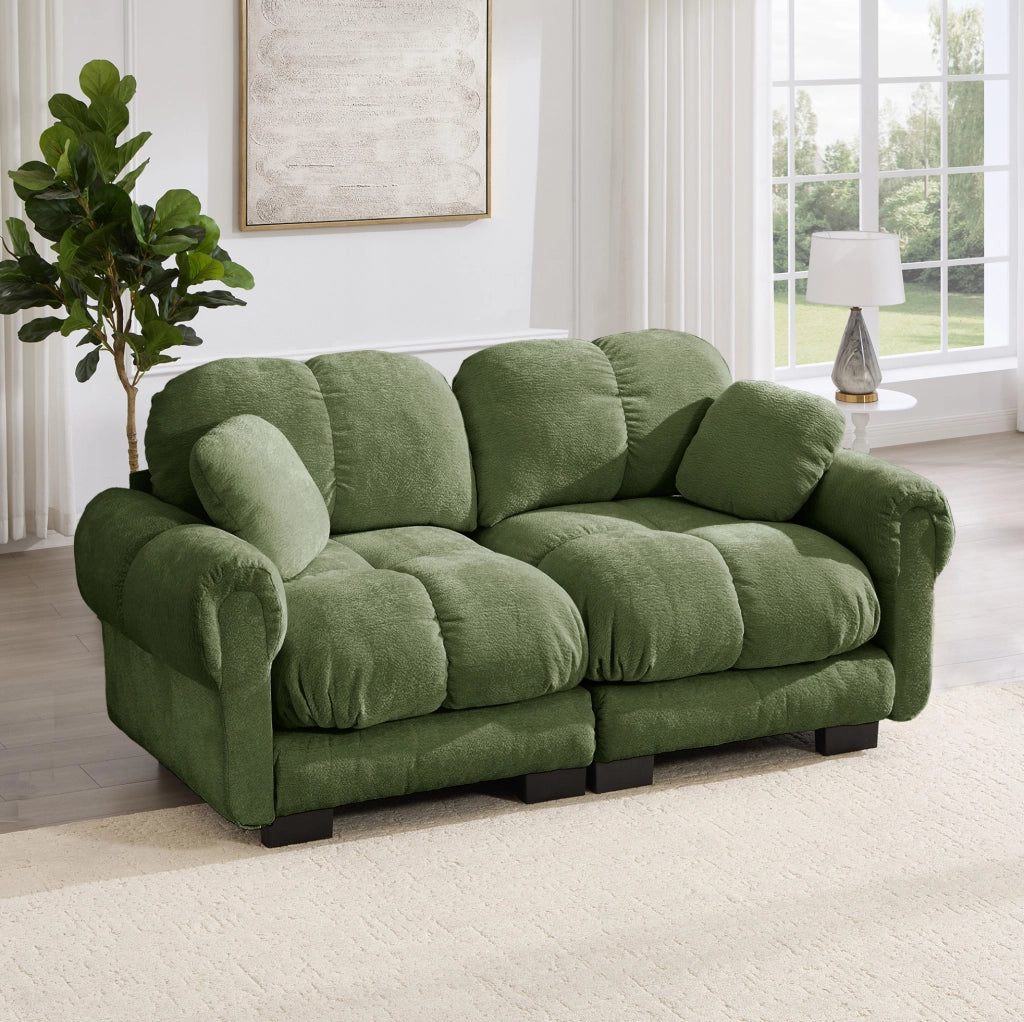 Divano modulare in chenille con cuciture trapuntate 190x86x90 cm; verde