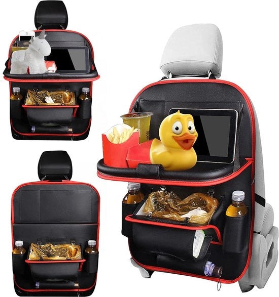 Protezione di base per auto con contenitore per rifiuti - copri sedile posteriore per bambini - supporto per tablet/telefono - contenitore per bagagli per auto per viaggi - nero