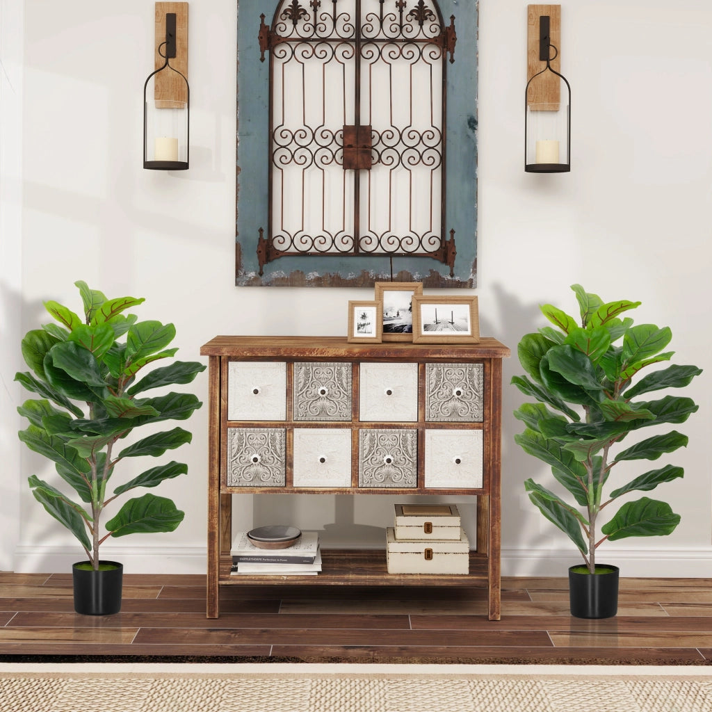 Pianta Artificiale Ficus - Xylo - Set 2 Pezzi 80cm con Vaso Plastica Verde
