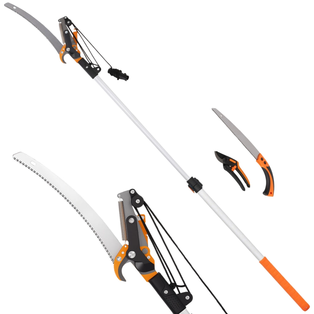 Set 3 Pezzi con Seghetto Manuale 2-in-1 con Asta Telescopica da 2-3 m Sega da Potatura e Forbice Arancione