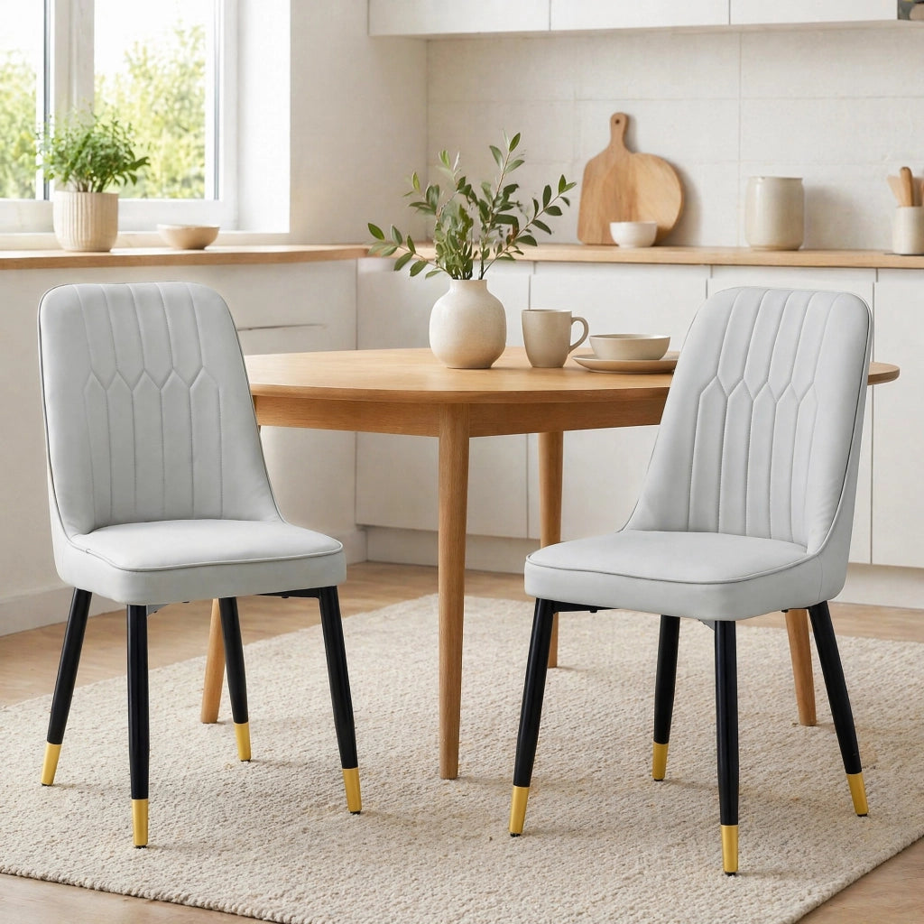 Sedia da pranzo con schienale ergonomico, seduta confortevole, gambe in metallo, PU, Grigio chiaro