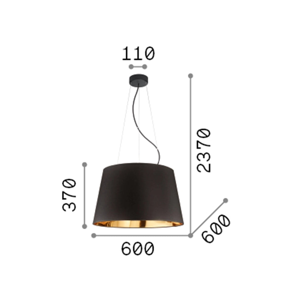 Sospensione Industrial-Minimal Nordik Tessuto Nero 6 Luci E27