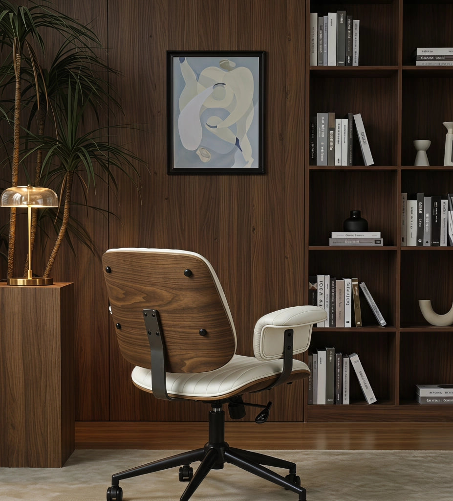 Sedia da ufficio in PU beige girevole con ruote