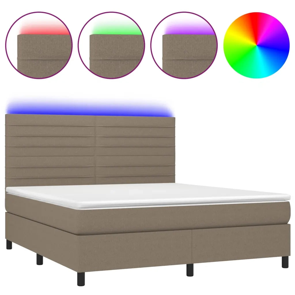 Letto a Molle con Materasso e LED Tortora 160x200 cm in Tessuto 3134969