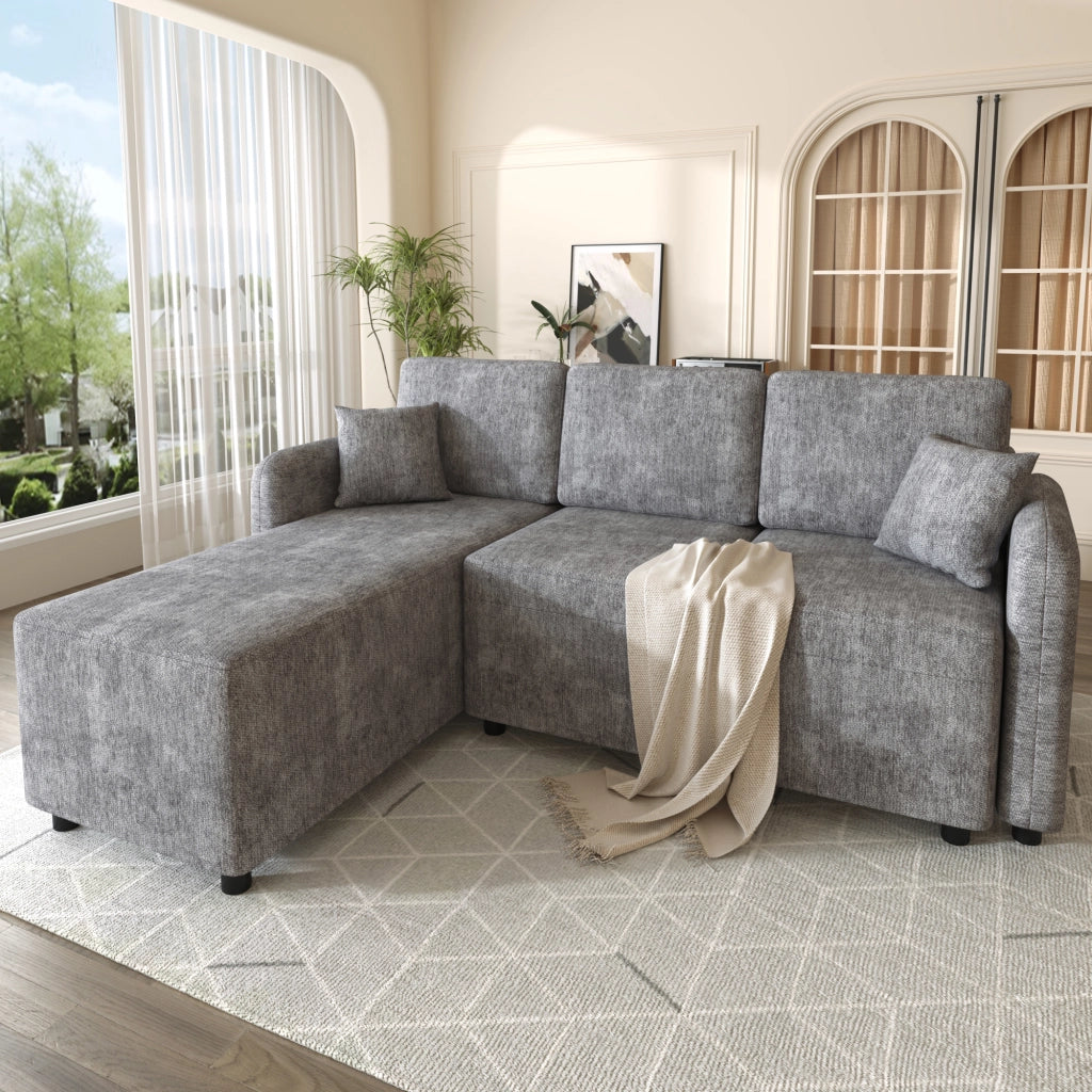 DIVANO ANGOLARE 3 POSTI L-FORMA Chenille Grigio con 2 cuscini