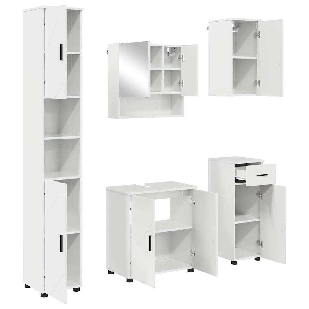 Set di mobili per il bagno con cassetto 5 pcs Bianco Lucido