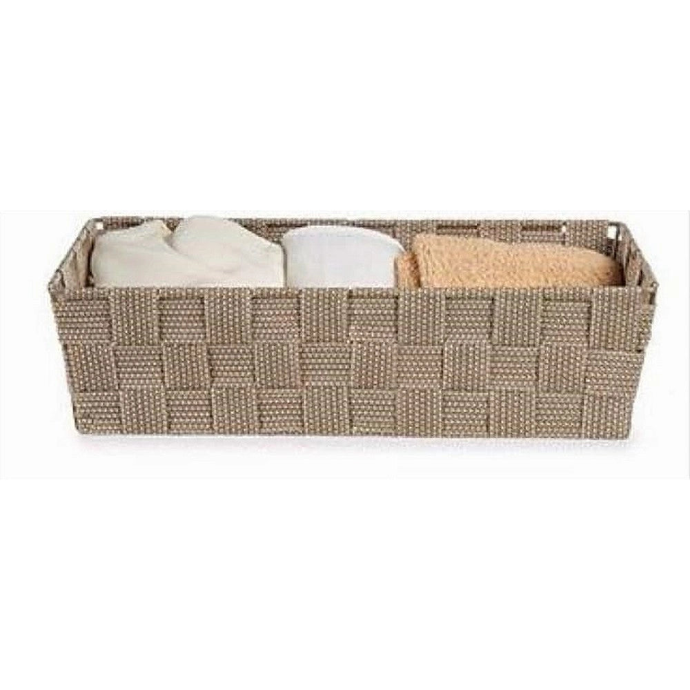 Trade Shop - Set 3 Pz Scatola Porta Oggetti In Tessuto Intrecciato Contenitori Beige 79057 -
