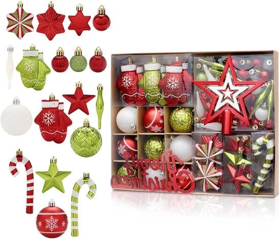 Set di 70 palline di Natale indeformabili in verde e rosso per la decorazione dell'albero di Natale.