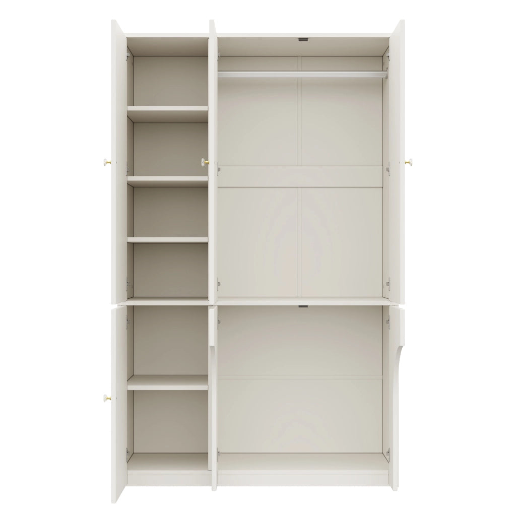 Armadio guardaroba a 3 ante con barra appendiabiti e ripiani, design ad arco, bianco, 120 × 50 × 200 cm