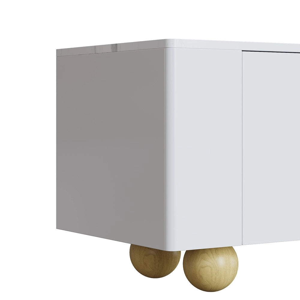 Mobile TV Bianco 180 cm ¨C Xylo ¨C 4 Ante, Design Elegante, Effetto Marmo, Gambe in Legno
