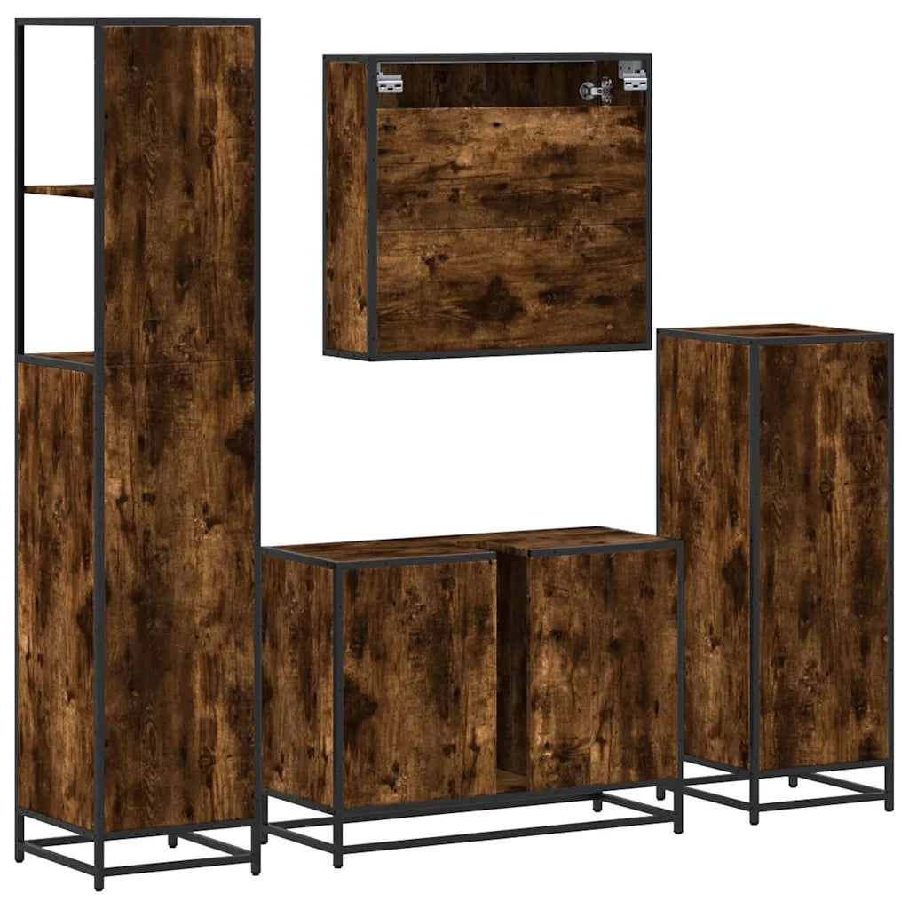 Set Mobili da Bagno 4 pz Rovere Fumo in Legno Multistrato 3301302