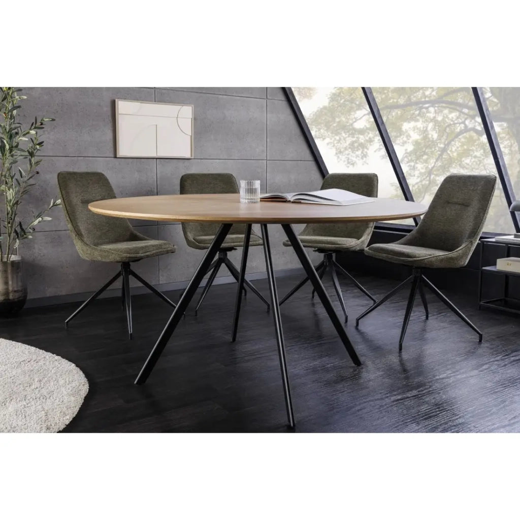 Tavolo da pranzo SOREN – Effetto legno di quercia e metallo – 120 cm – Rotondo – Stile industriale
