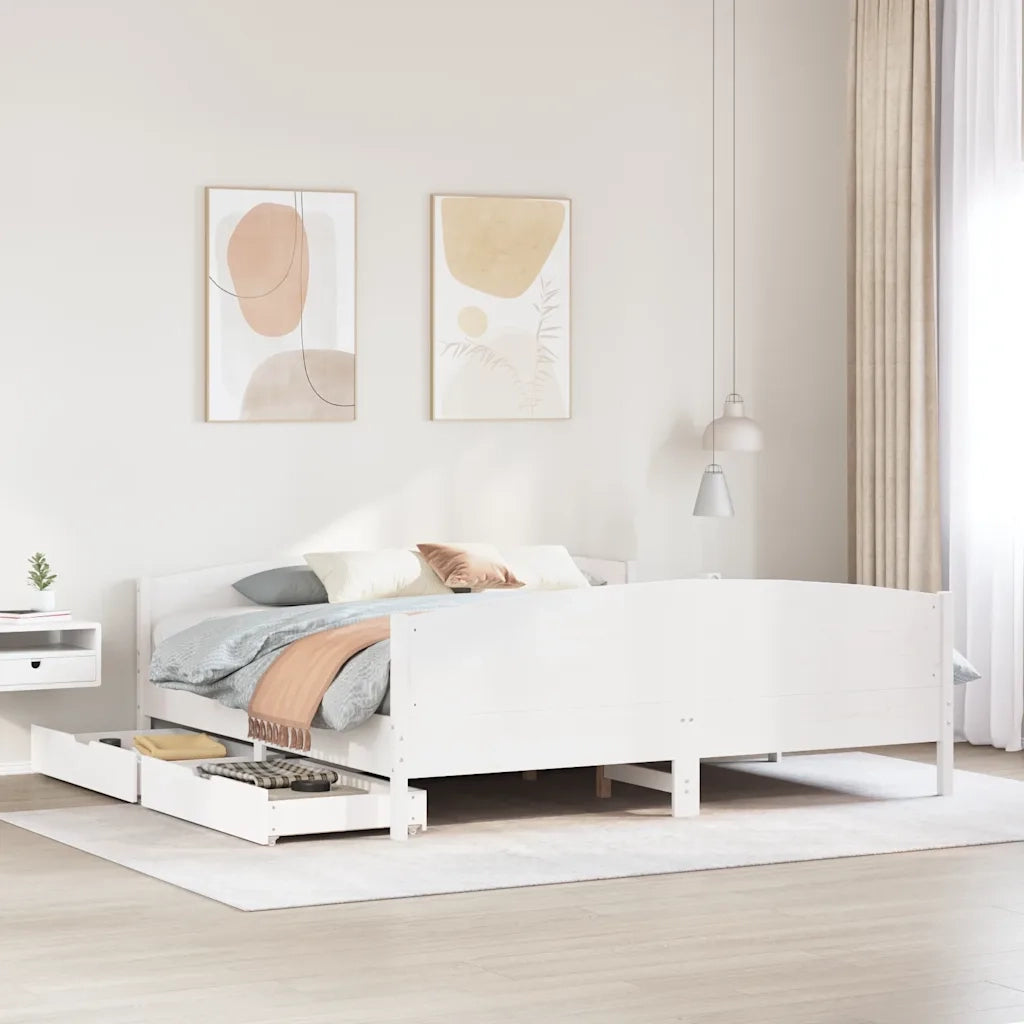 Letto senza Materasso-Struttura Letto Bianco 180x200 cm Legno Massello di Pino 376041