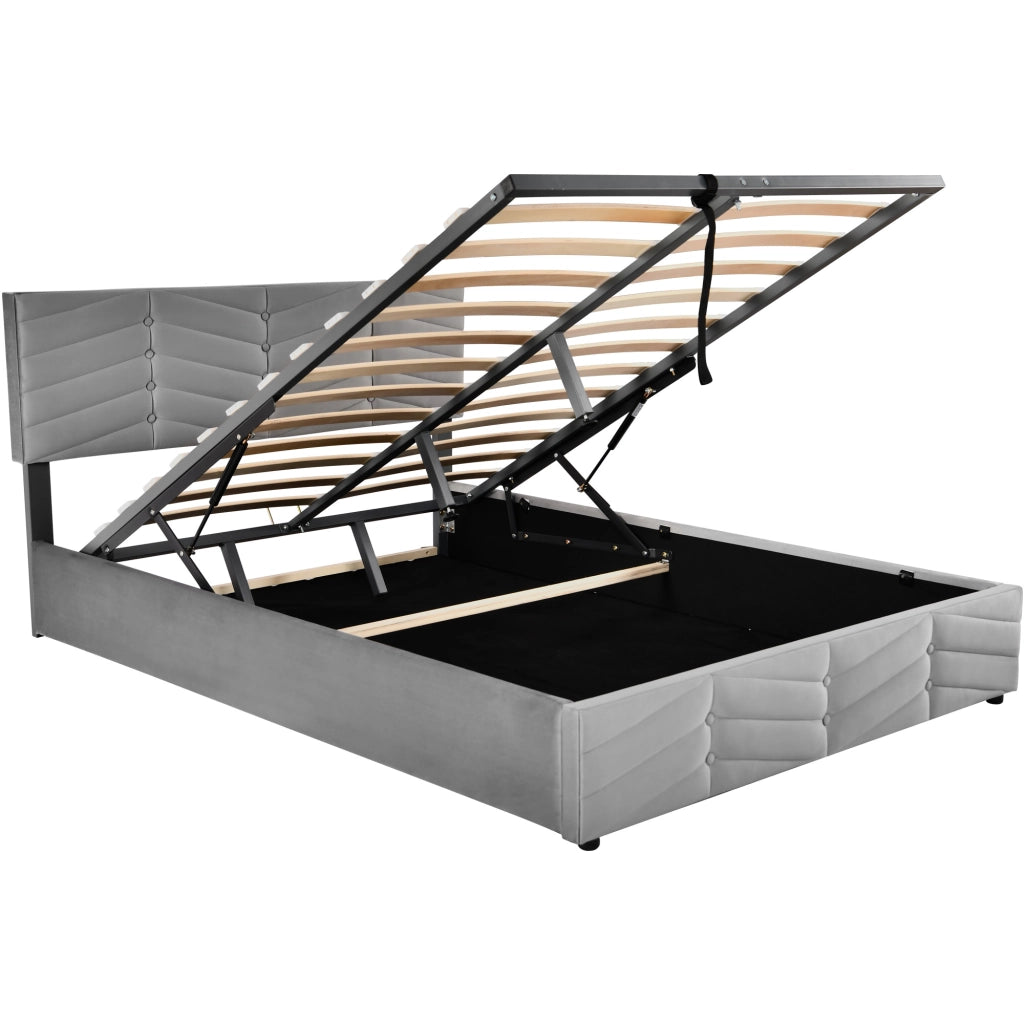 Letti contenitori 140x200 cm; contenitore idraulico; velluto; grigio (Senza materasso)