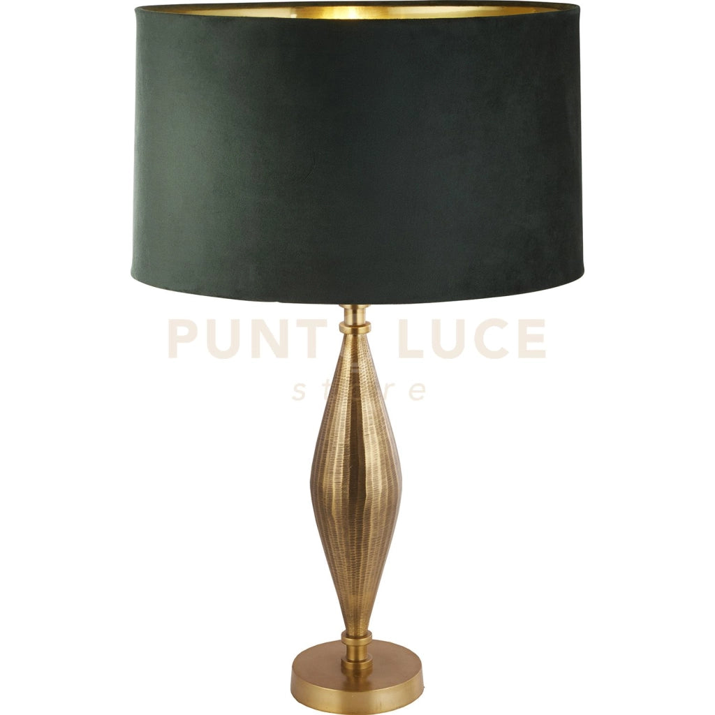 Lampada da tavolo Rye - Metallo ottone anticato e paralume in velluto verde