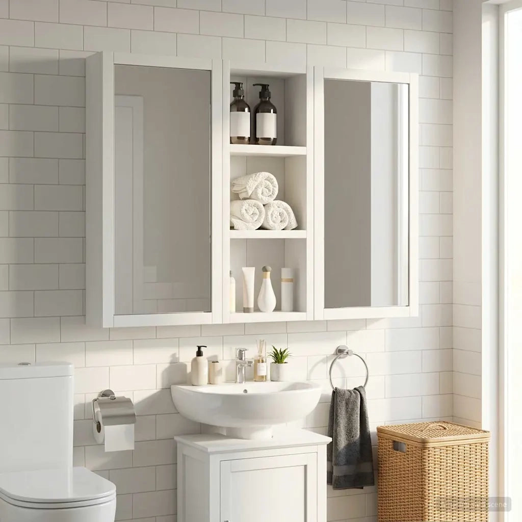 Armadio da bagno a muro con lo scaffale Bianco 20 x 10 x 50 cm 889279