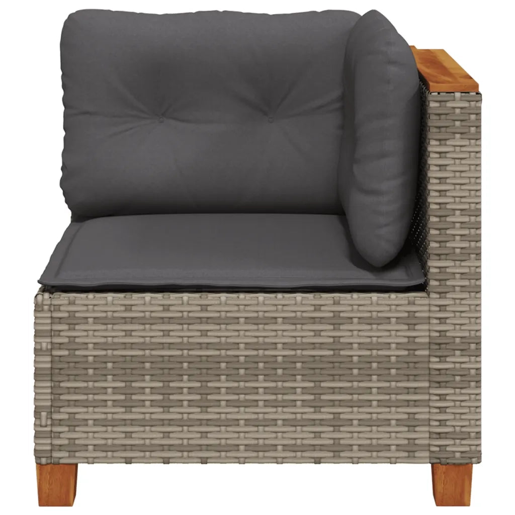 Divano Angolare da Giardino con Cuscini Grigio in Polyrattan 365903