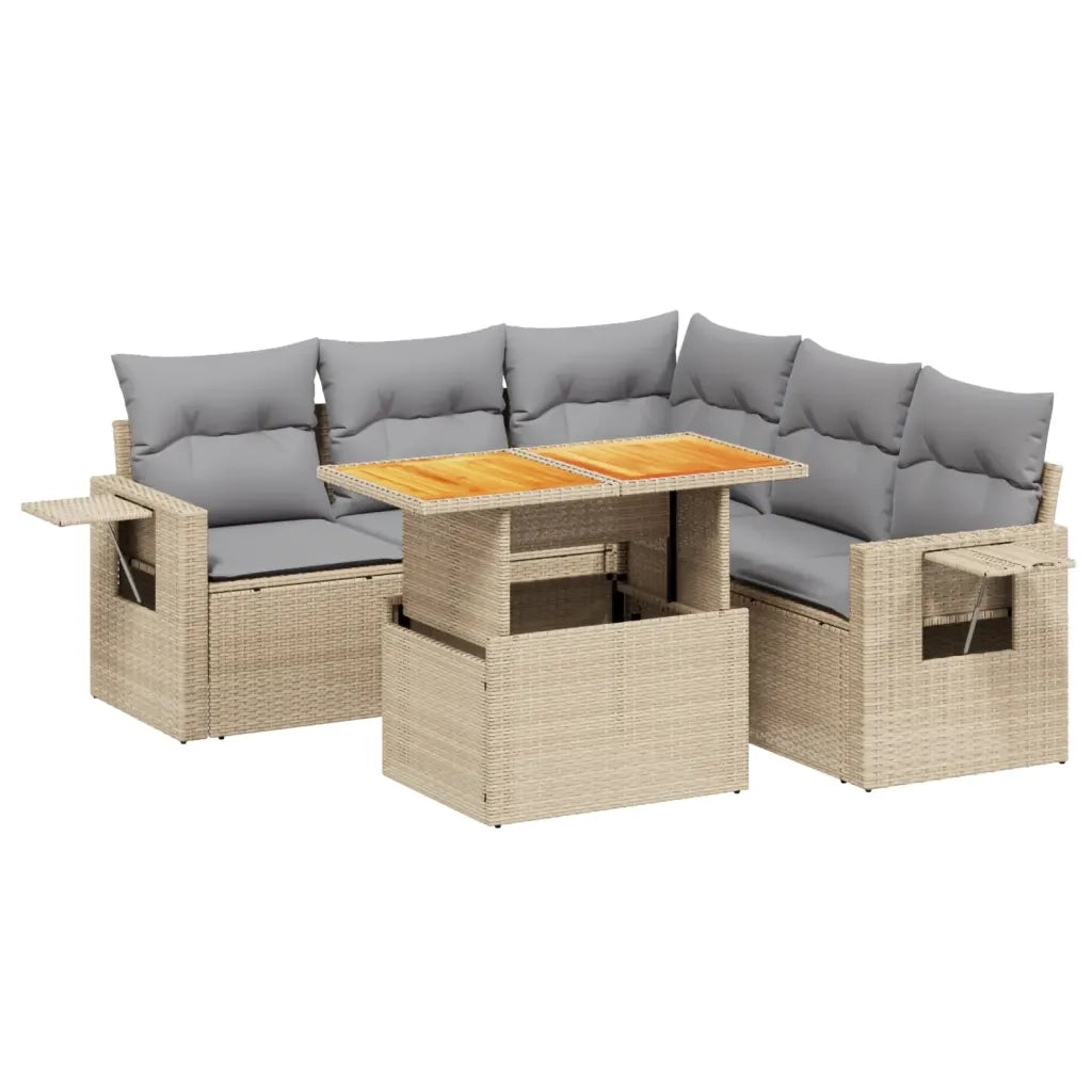 Set Divano da Giardino 6 pz con Cuscini Beige in Polyrattan 3271752