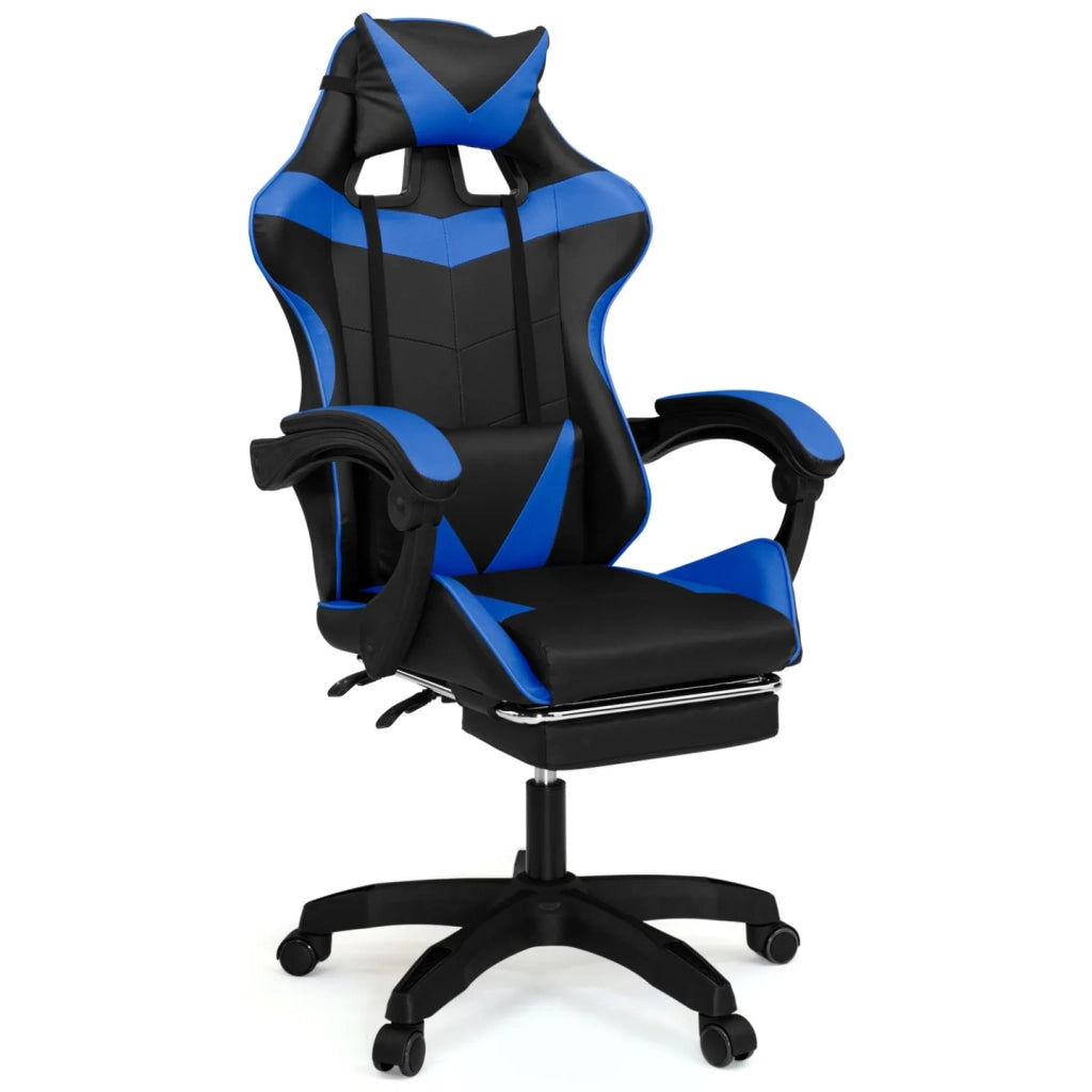 IDMarket - Sedia da gioco ALEX regolabile con poggiapiedi, cuscino per la testa e cuscino lombare in nero e blu