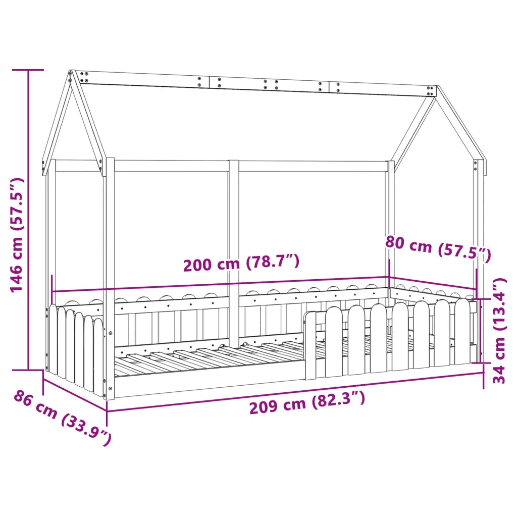 Giroletto Casetta Bambini | Letto Infantile | Lettino Bianco 80x200 cm Legno Massello Pino
